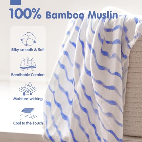 hahaland 100% Natural Bamboo Muslin Baby Blanket Set with 1 Piece 120 x 120 cm and 2 Pieces 100 x 95 cm – Soft and Absorbent Swaddle for Babies