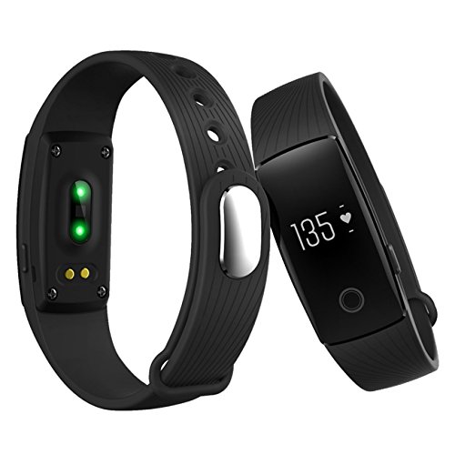 Fitness Tracker, Heart Rate Monitor Watch, Bluetooth Smart Fitness Tracker Armband | Wristband | Bracelet with OLED Display and free iOS Android APP (Black)