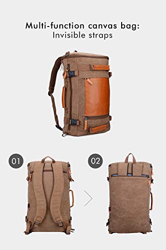 WITZMAN Men Vintage Canvas Rucksack Travel Duffel Backpack Retro Hiking Bag 2063 (22inch Brown) - Thumbnail 5