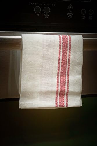 Vintage Kitchen Dish Towels - 100% Cotton Towels with Loop - Set of 12 Vintage White Towels with Red Stripes - (25" x 16")