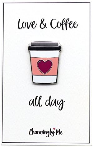 Love &amp; Coffee - All Day Romantic Gift - Coffee Cup with Heart Enamel Pin on Greeting Card