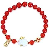 COLORFUL BLING Lucky 2023 New Year of The Rabbit Natural Stone Strand Stretch Bracelet Handmade Crystal Jade Healing Chinese Zodiac Good Luck Amule Animal Bunny for Women Men New Year Jewelry-A