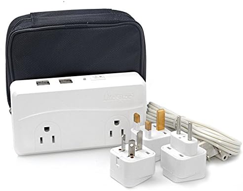 LiteFuze 200W Voltage Converter International Travel 220V to 110V Power Adapter Four 2.4A USB Ports Carrying Bag