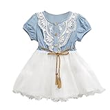 Amoin Baby Girl Tutu Denim Dress Short Sleeve Lace Princess Party Skirts