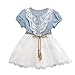 Amoin Baby Girl Tutu Denim Dress Short Sleeve Lace Princess Party Skirts