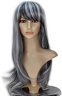 Miss U Hair Women Fashion Long Wavy Black Silvery White Strands