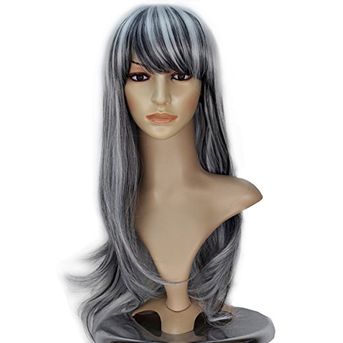 Miss U Hair Women Fashion Long Wavy Black Silvery White Strands Party Cosplay Wig