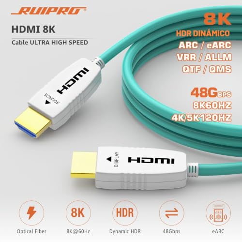 RUIPRO HDMI 2.1 Cable 8K 10M Fiber Optic Ultra High Speed 48Gbps, Supports 8K@60Hz, 4K@120Hz, Dynamic HDR, eARC, HDCP 2.2, Compatible with PS5, Xbox, TV, Projector, Monitor, Home Cinema