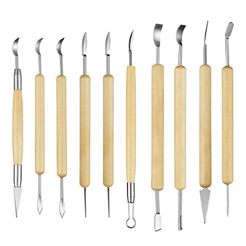 Pottery and Clay Sculpting Tools Double Sided Tool Set Sturdy Toolkit 42 Pcs for Polymer Clay Tools for Carving and Chipping Sculpting Tool Set for Beginner Carrying Case Artist Apron Cloth