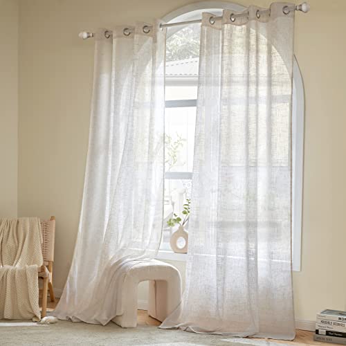 Woaboy Linen Curtains Translucent Net Curtains with Eyelets Modern Decorative for Living Room, Window, Bedroom, 2 Pieces, 140 x 245 cm, White