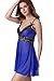 LOVEDATE Women's Sexy Lingerie Lace Babydoll Mesh Chemises Strappy Sleepwear (Medium, Blue)