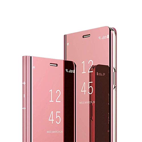 Samsung Galaxy A80 Case Cover EMAXELER Stylish Mirror Plating Flip Full Body Protective Reflection Ultra Thin Hard Anti-Scratch Shockproof Frame for Samsung Galaxy A80 Mirror:Rose Glod