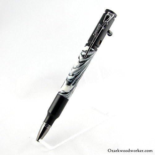 30 Caliber Bullet Bolt Action Custom Handmade Acrylic Ballpoint Pen Black-White Hand Turned Black Enamel