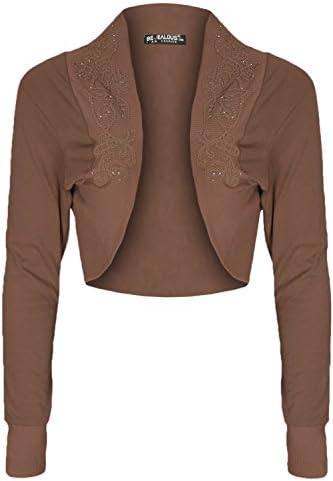Oops Outlet Women's Diamantes Studded Cotton Bolero Cardigan Shrug Cropped Top