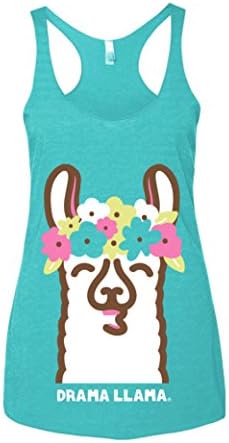 Drama Llama Floral Crown Llama Racerback Tank Top Triblend Tahiti Blue | Novelty Relaxed Workout Tank Womens | Flower Shirt (Small)