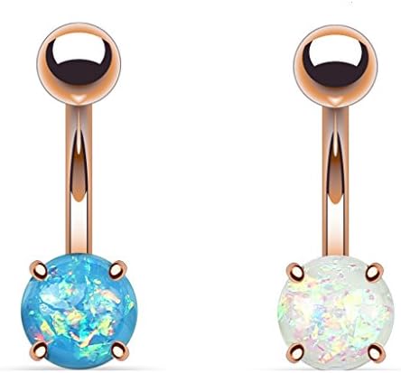 blue palm jewelry 2 - Synthetic Opal Glitter Prong Set Rose Gold IP Surgical Steel Belly Button Ring B531