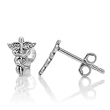 925 Sterling Silver Tiny Caduceus Astrology Medical Symbol 10 mm Post Stud Earrings