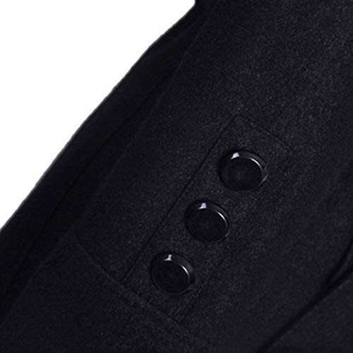Sunward Women's Winter Double Breasted Wool Blend Long Pea Coat with Belt (M, Black) - Thumbnail 5