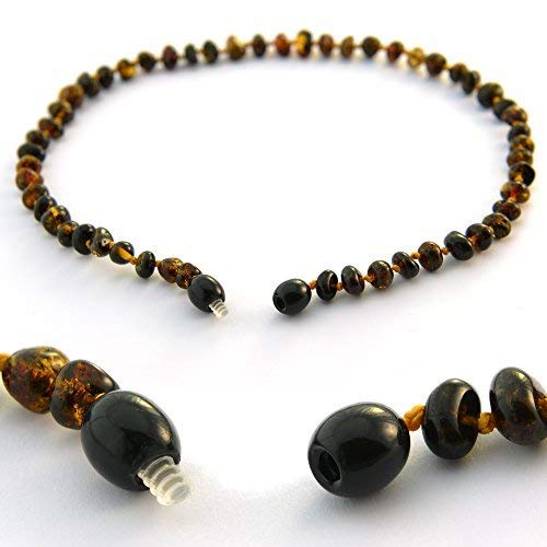 Baltic Amber Teething Necklace for Babies - Anti Inflammatory, Drooling and Teething Pain Reducing Natural Remedy - Polished Greenish Certified Baltic Amber Beads