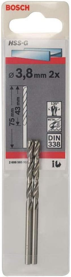 Bosch 2x HSS-G DIN 338 Metal Drill Bits 3.8 x 43 x 75 mm Zubehör