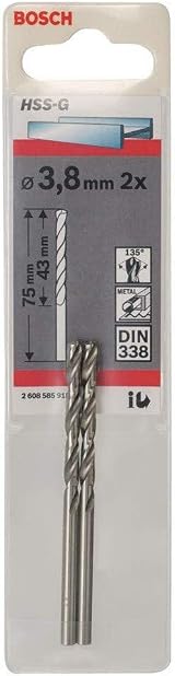 Bosch 2x HSS-G DIN 338 Metal Drill Bits 3.8 x 43 x 75 mm Zubehör