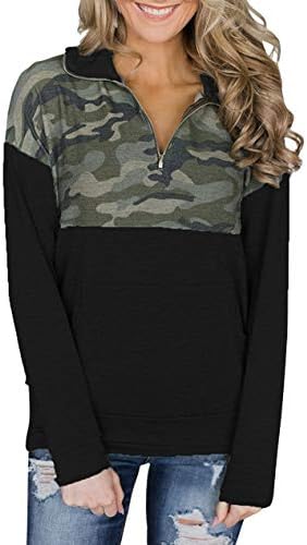 foveitaa Women Casual 1/4 Zip Long Sleeve Geometric Printed Camouflage Pullover Sweatshirt Tops with Pockets