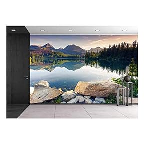 Mountain Lake in National Park High Tatra Strbske Pleso, Slovakia, Europe Beauty World - Removable Wall Mural | Self-Adhesive Large Wallpaper - 66x96 inches