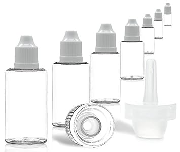 5 x 100 ml Liquidflaschen mit Tropf-Verschluss [PET, transparent; Deckel mit Kindersicherung], Tropfflaschen, Plastikflaschen