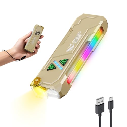 Smiling Shark ML01 Multifunctional Flashlight, Rechargeable LED Torch with Magnetic Base Main Side Light with RGB Compact Clip Design Long-Lasting USB Charging for Camping Hiking Emergency (Khaki)