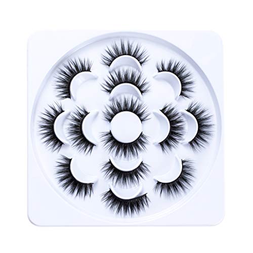 Faux Mink lashes 7 Pairs Fluffy Thick False Eyelash Handmade Long Dramatic 5D Fake Lashes Reusable Soft Eye Lashes 1 Pack with Applicators by EMEDA