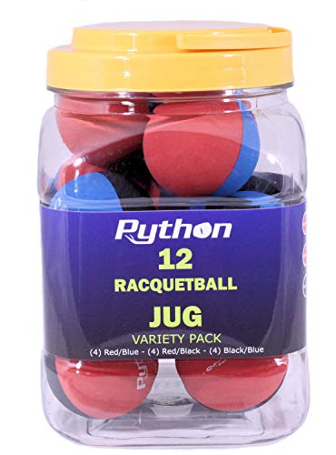 Python RG Multi Colored Racquetballs (Value Pack - 12 Ball Jug/Endorsed by Racquetball Legend Ruben Gonzalez!)(Vareity Pack)(4-BK/RD,4-RD/BK,4-BK/BL)