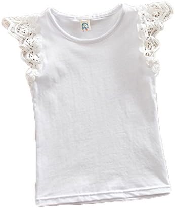GOODBEE Baby Infant Girls Solid Cotton Vest Tanks Tops Wing Lace Patchwork T-Shirt for 3 Month to 4 Years (0-6M, White)