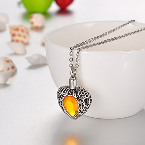 Valyria Angel Wing Birthstone Memorial Urn Necklace Stainless Steel Cremation Jewelry,Tawny(November) - Thumbnail 2