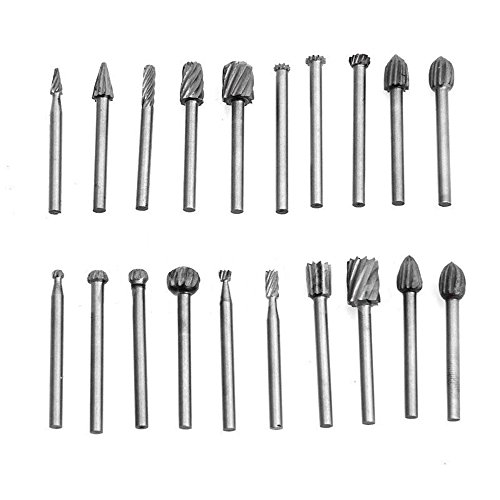 ECLEAR 20pcs Shank Engraving Bit Cutter HSS Routing Bit Rotary Burrs File Set Wood Milling Woodworking Carved Tools