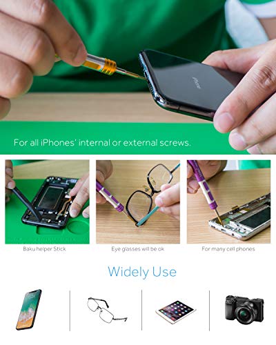 BAKU Cell Phone Repair Tool Kit for iPhone Precision Screwdriver Set with Magnetizer/Demagnetizer Tool & Opening Pry Tools for iPhone X/8/8 Plus, 7/7Plus,6P/6S/6/5S/5/5C/4S/4/SE,iPod,iTouch (A-Pack)