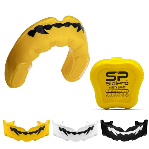 SialPro Mouthguards for Boxing Men Adult Youth Junior Mouldable Slim Fit Mouthpiece Boil and Bite Gum Shield with Case MMA Hockey Rughby Basketball Martial Arts Judo Karate (Yellow, Junior)