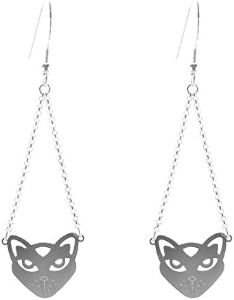 Sterling Silver Cut Out Cat Cute Drop Earrings