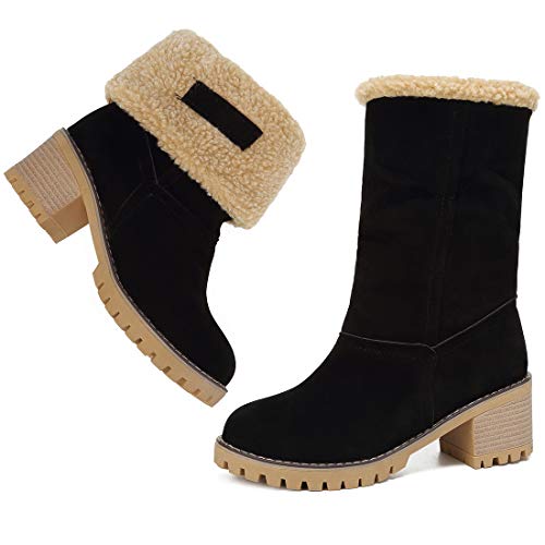 dotacoko women cute warm short boots suede chunky mid heel round toe winter snow ankle booties