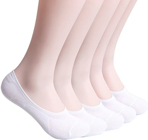 American Trend Women's No-Show Low-Cut Sock Liners Silicon Heel Grip (FBA)(5 Pairs-White, Shose Size 5-8)