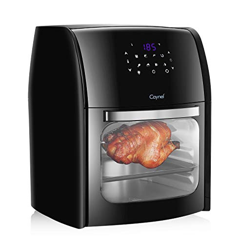Caynel 12.5 Quart Digital Air Fryer with Rotisserie, Dehydrator, Convection Oven, 8 Presets to Air Fry, Roast, Dehydrate, Bake & More, Glass Viewing Window, Accessory Kit and Recipe Book Included, Large Capacity, 1700W