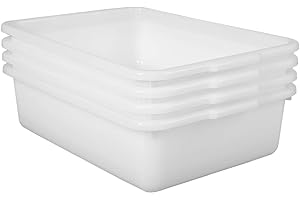 ZHENFAN 4-Pack Commercial Bus Tubs 8L, White Plastic Bus Box/Tote, Bus Wash Dish Basin Pans