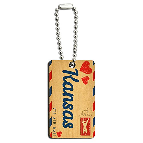 Air Mail Postcard Love for Kansas Wood Wooden Rectangle Key Chain