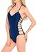 Womens One Piece Sexy Plunge Neck Strappy Swimsuit Swimwear Monokini (X Large, Strappy Blue)
