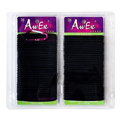 AwEx LARGE Black Hair Ties for Thick Hair,72 PCS,4 mm, Dual Wear Hair Bands,No Metal Hair Elastics,No Pull Ponytail Holder - Thumbnail 3