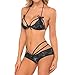 GUIXIU Womens Bridal Lingerie Lace Floral Babydoll Stretch Strappy Set with Cute Bowknot Black