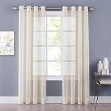 NICETOWN Living Room Sheer Curtains Voile Textured, Grommet Top Vertical Drapes Crushed Sheer Panels Crinkled Window Treatment Causal Style for Villa/Cottage (One Pair, W52 x L84, Beige)
