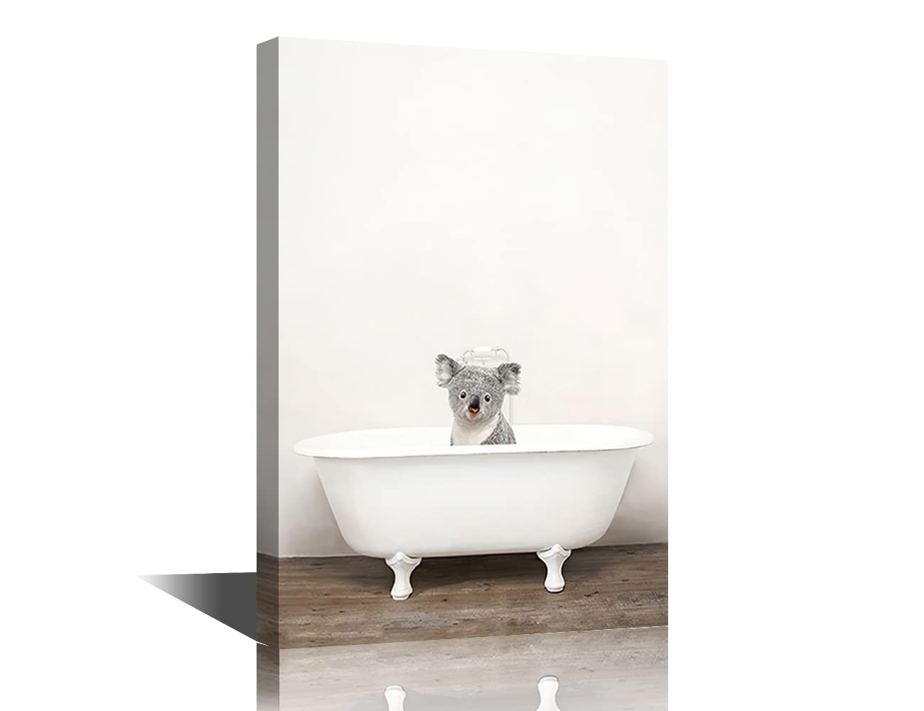 Koalas Wall Art for Kids Room Bathroom Cute Koala Animal in A Tub Painting Black and White Funny Canvas Artwork Framed Creative Picture Modern Home Bedroom Office Living Room Decor, Framed(16x24in)