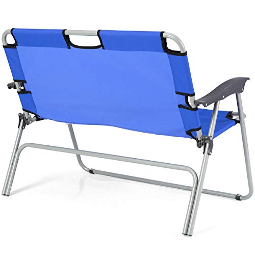 Goplus Folding Loveseat Camping Chair Outdoor 2Person Beach Seat Steel