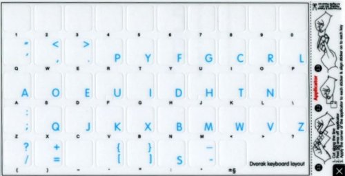 APPLE DVORAK STICKERS FOR KEYBOARD WITH BLUE LETTERING TRANSPARENT BACKGROUND FOR DESKTOP, LAPTOP AND NOTEBOOK