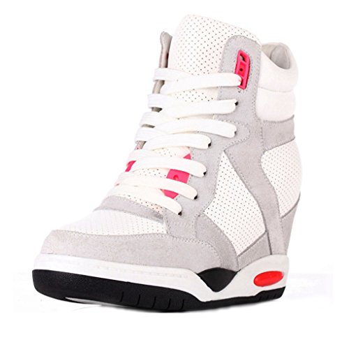 High Top Wedge Sneakers for Women's Anti-slip Rubber Sole Hidden Heel  Round Toe Platform Casual Shoes